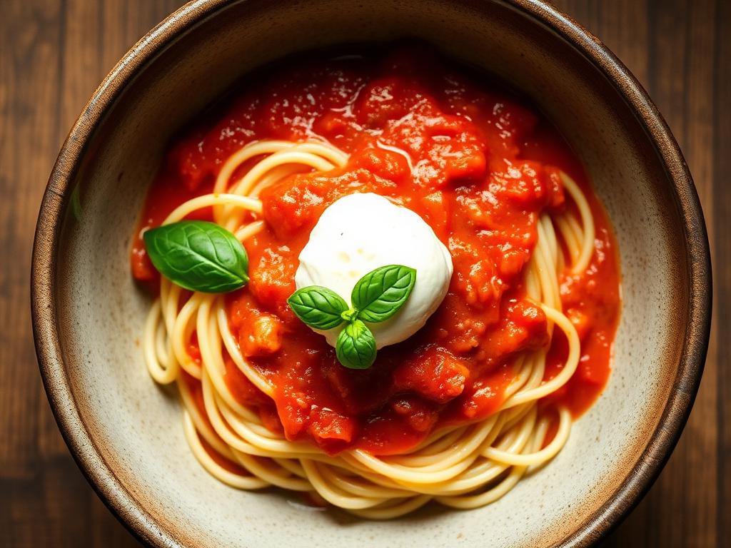 Bord pasta met burrata